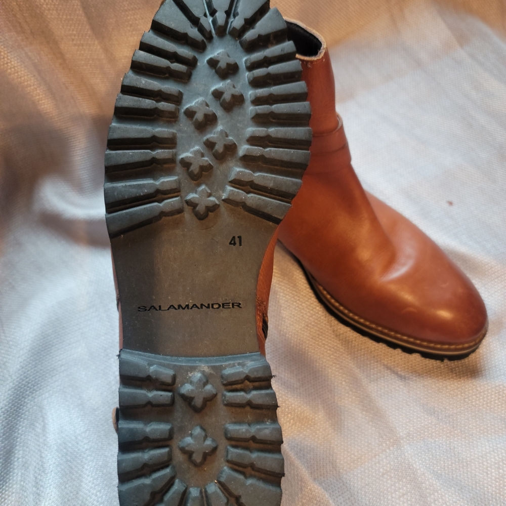SALAMANDER Germany Cognac Brown Leather Moto Ankle Boots Size EU 41 / US 10 - Picture 3 of 3